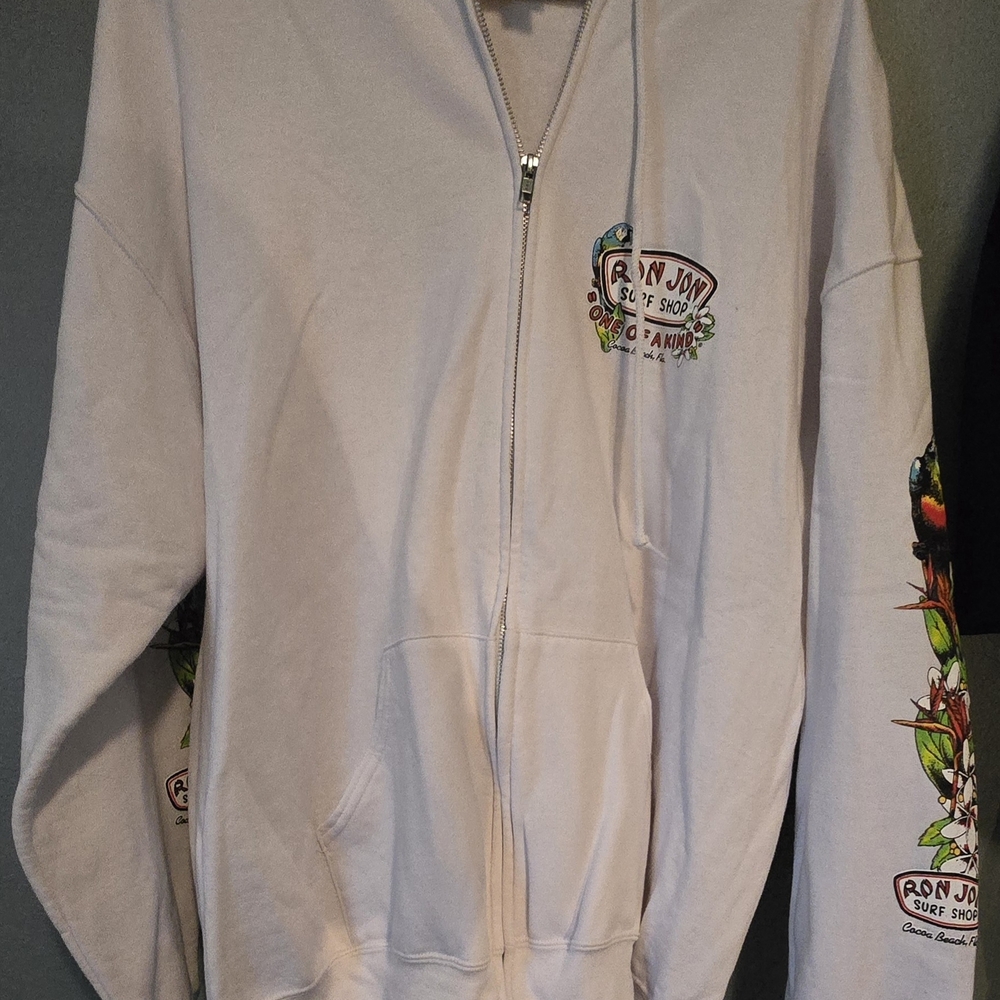 Ron Jons Surf Shop White Zip-Up Hoodie with Graphic Design